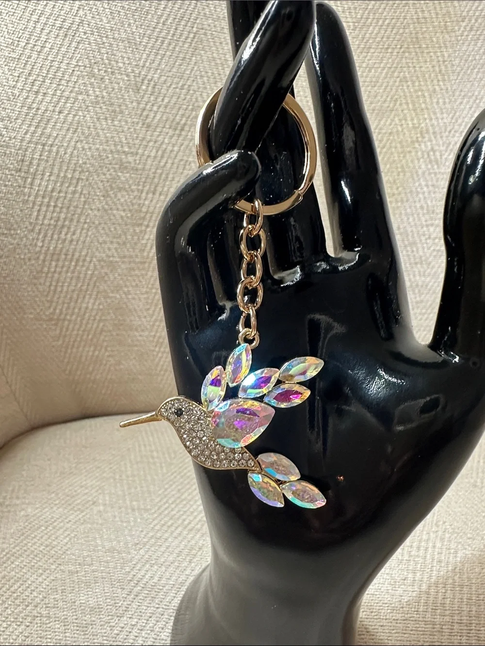 Iridescent Hummingbird Keychain - Gold & Multi-Color - Picture 5 of 6